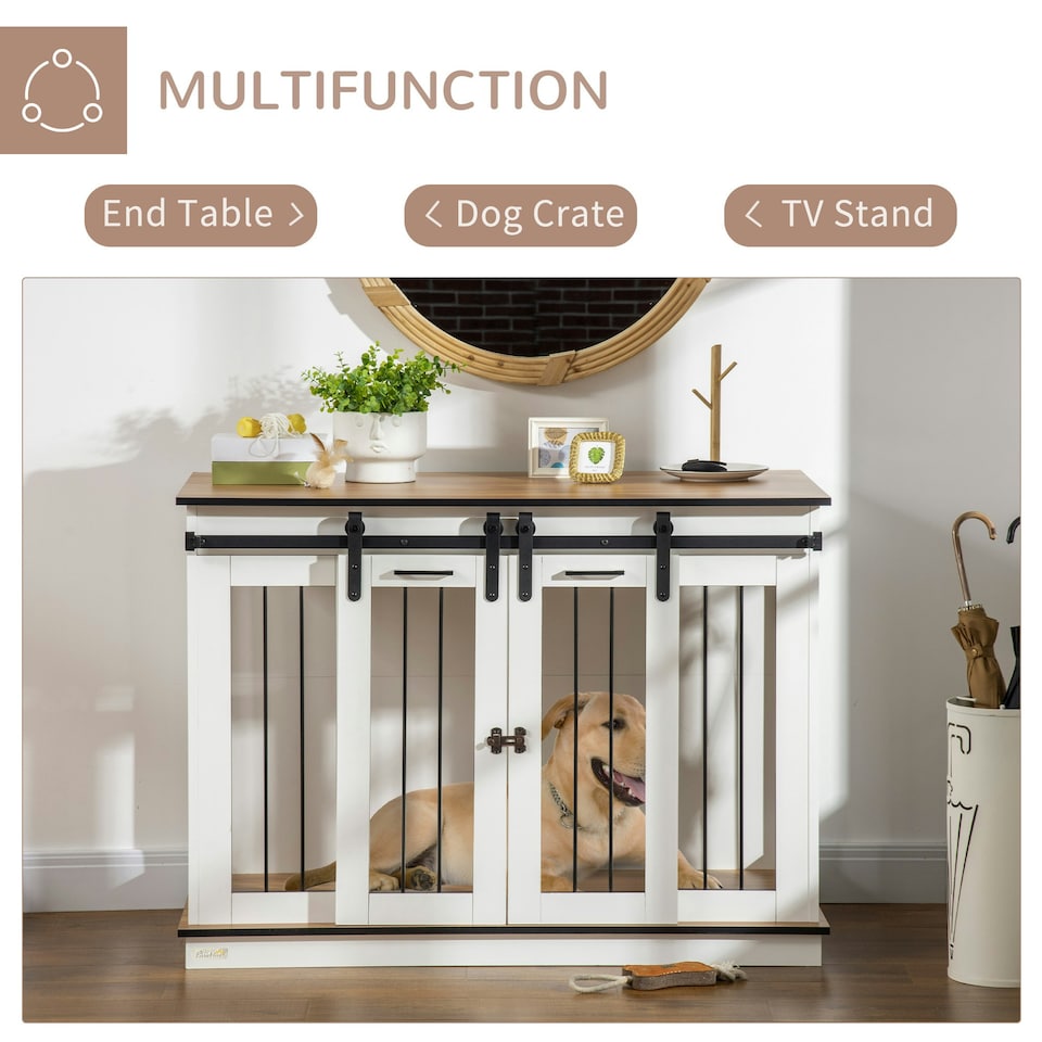 image 1 of PawHut Dog Crate Furniture for Large Dogs, Double Dog Cage for Small Dogs, White