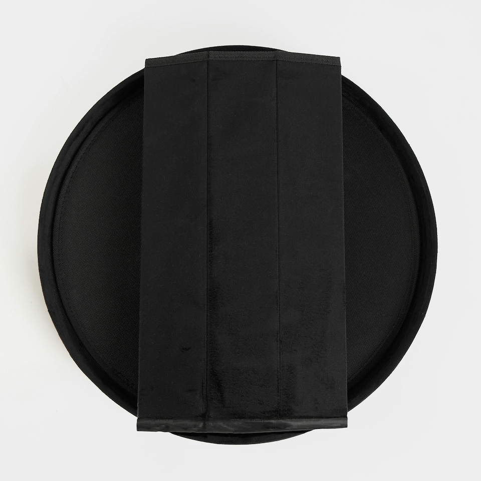 image 1 of OHS Matte Velvet Soft Round Foldable Footstool Seat Storage Organiser Ottoman Black