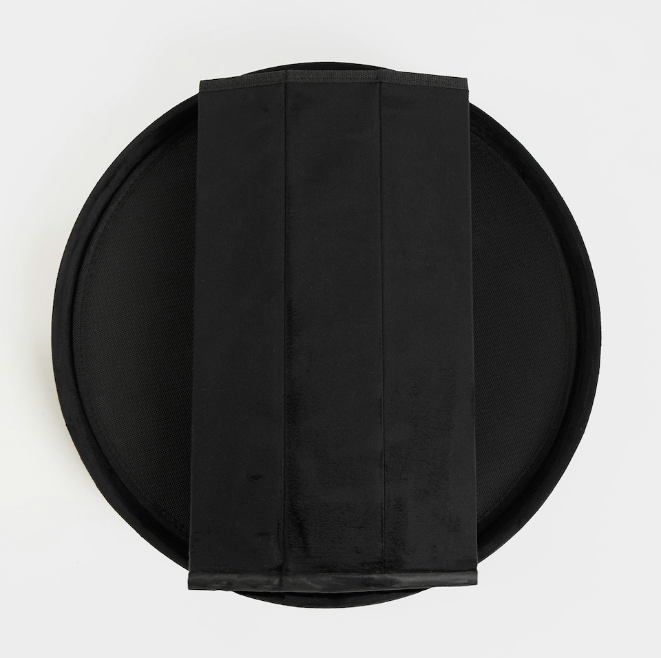 image 1 of OHS Matte Velvet Soft Round Foldable Footstool Seat Storage Organiser Ottoman | Black