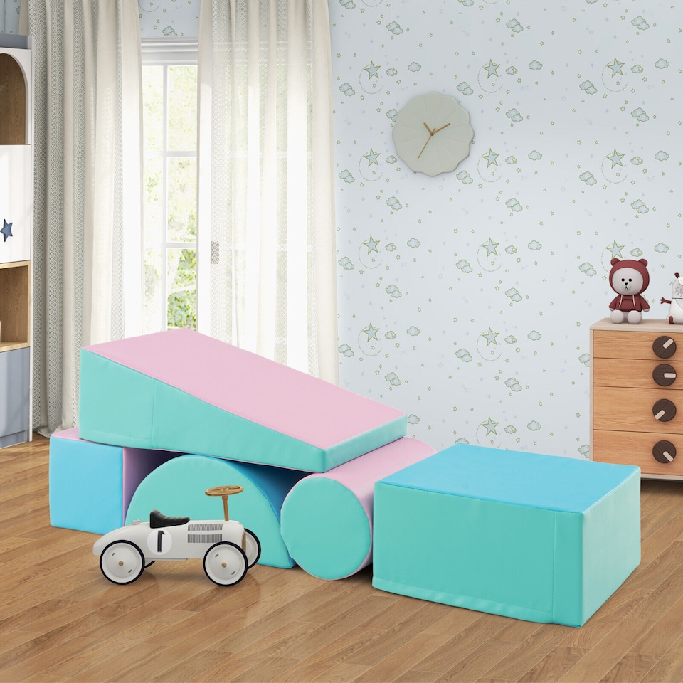 image 1 of COSTWAY 5 Pieces Kids Climb Crawl Foam Play Set Colorful Children Educational Software