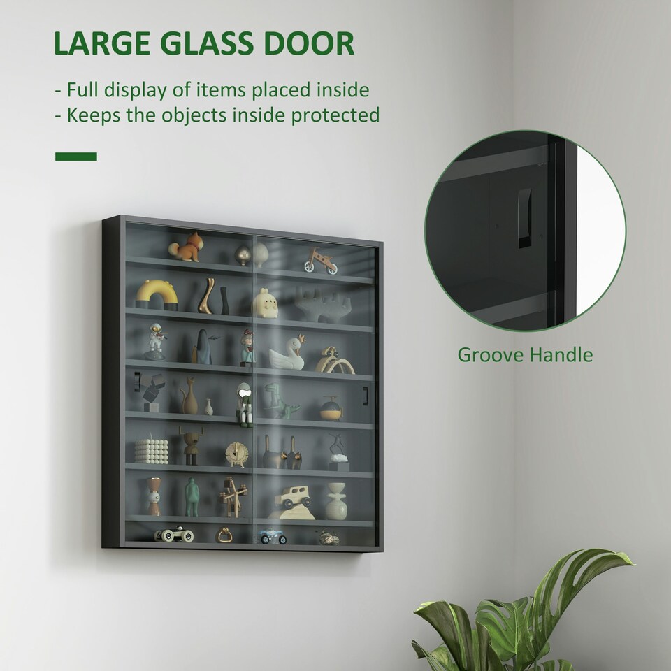 image 1 of HOMCOM Wall Display Cabinet w/ Shelves Glass Doors Yellow