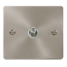 SE HOME Flat Plate Satin / Brushed Chrome Satellite Socket 1 Gang - White Trim - SE Home White | Satin Chrome