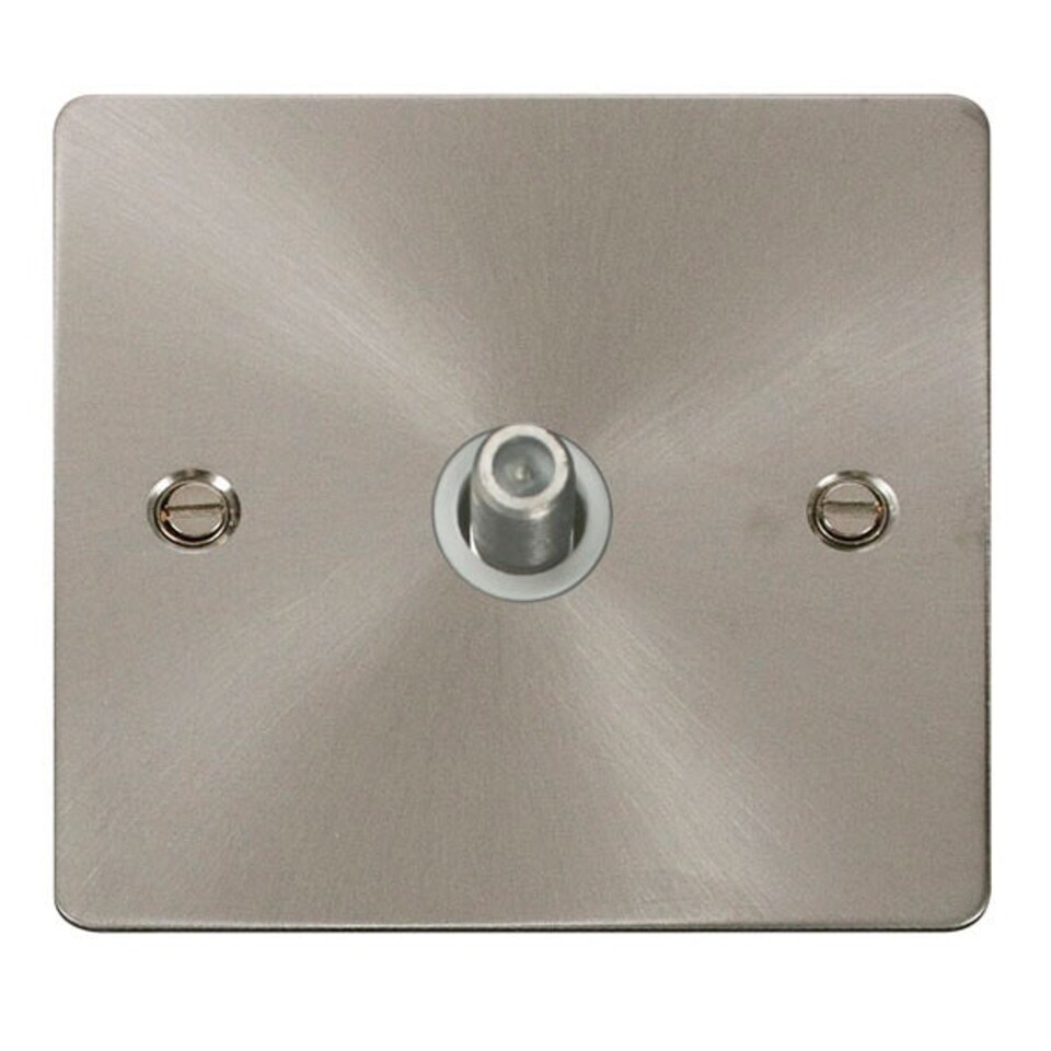 SE HOME Flat Plate Satin / Brushed Chrome Satellite Socket 1 Gang - White Trim - SE Home White | Satin Chrome