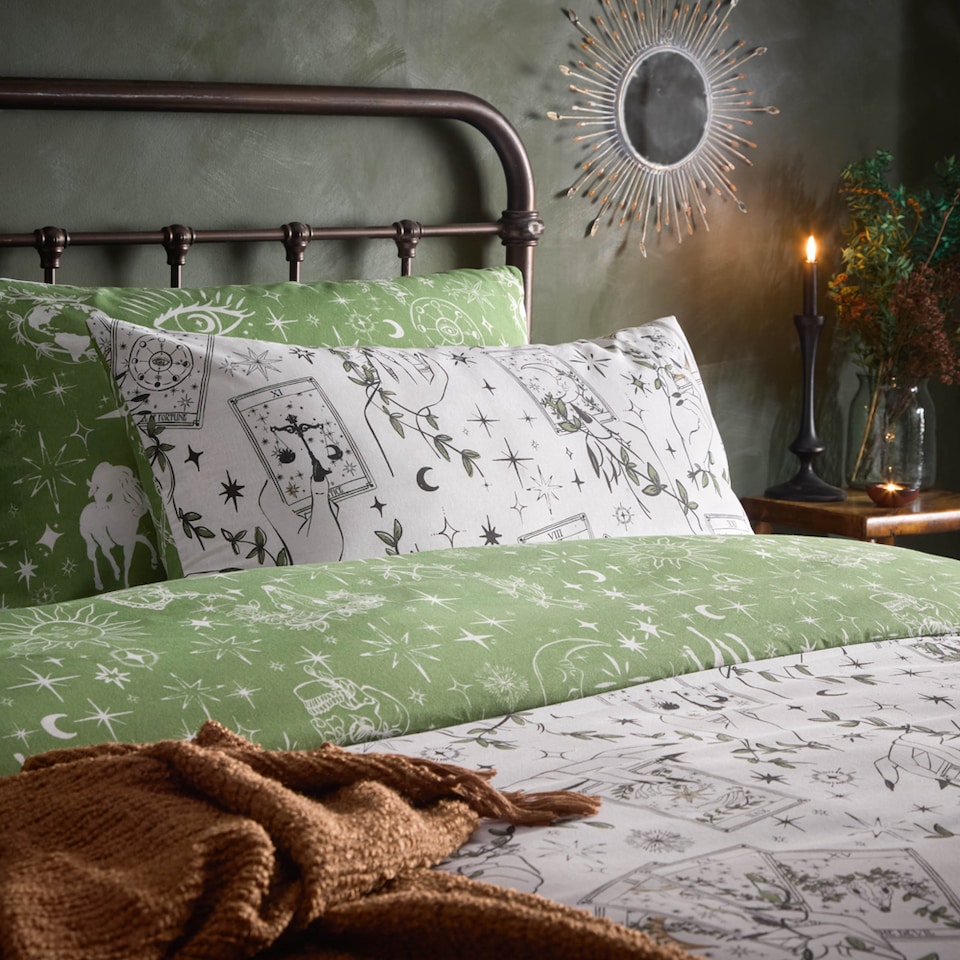 image 1 of Furn Celestial Stories Printed Reversible Duvet Cover Set | Green | Green | King