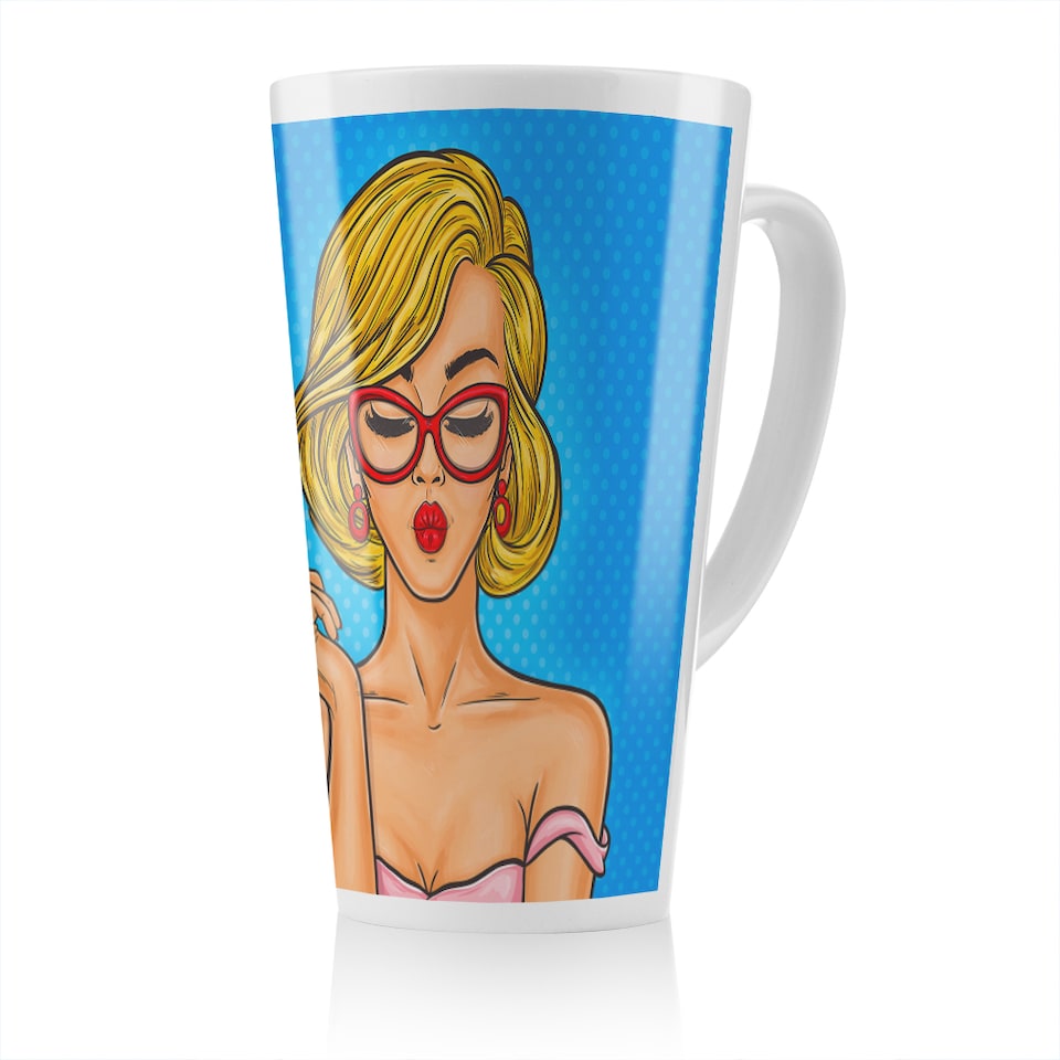 image 1 of Pop art illustration woman paints her lips Designer Latte Mug