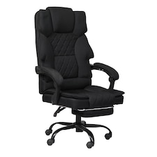 Levede Office Chair with Footrest Linen Fabric High Back Swivel Reclining
