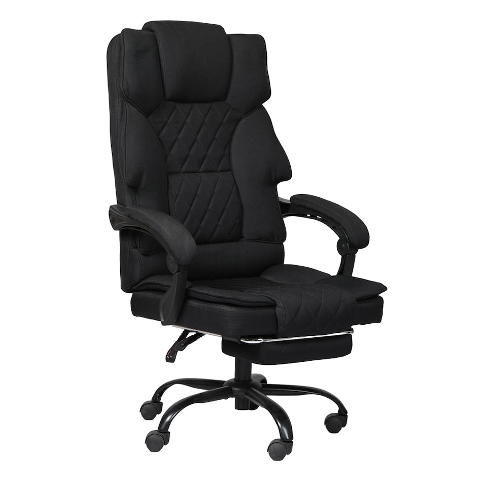 image 1 of Levede Office Chair with Footrest Linen Fabric High Back Swivel Reclining