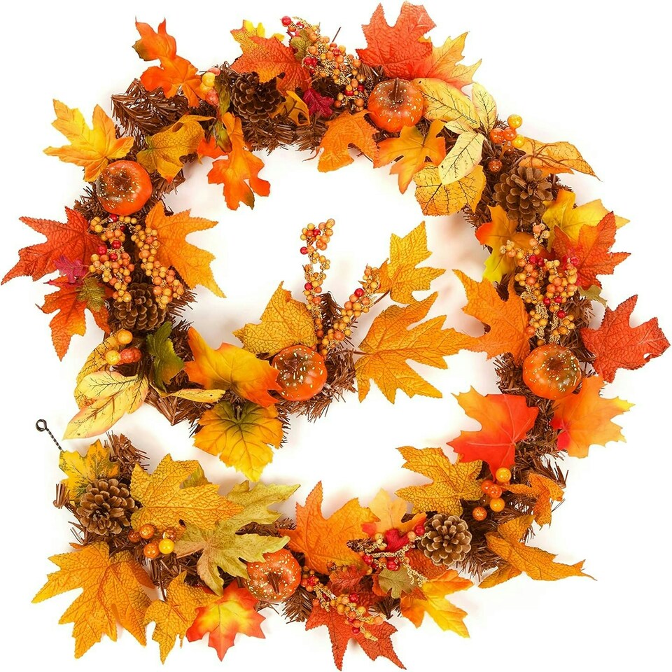 Best Artificial 6ft/180cm Autumn Winter Halloween Maple Garland with Pumpkins Acorns Berries