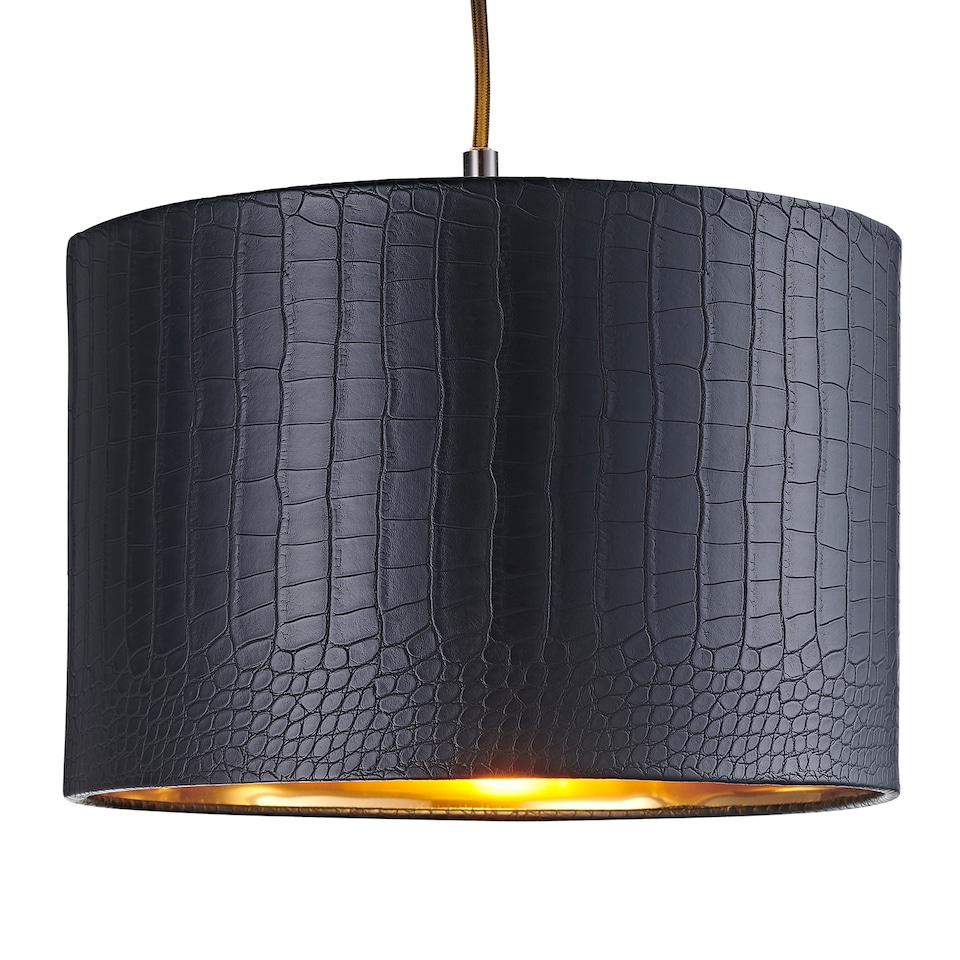 image 1 of Modern Black Croc Design Faux Leather 12 Lamp Shade with Shiny Gold Inner | Black