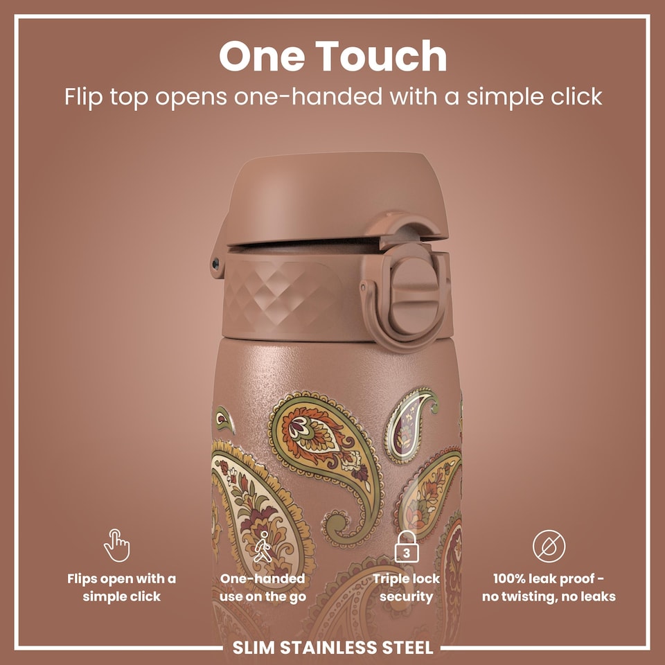 image 1 of Leak Proof Slim Water Bottle, Stainless Steel, 600ml (20oz)