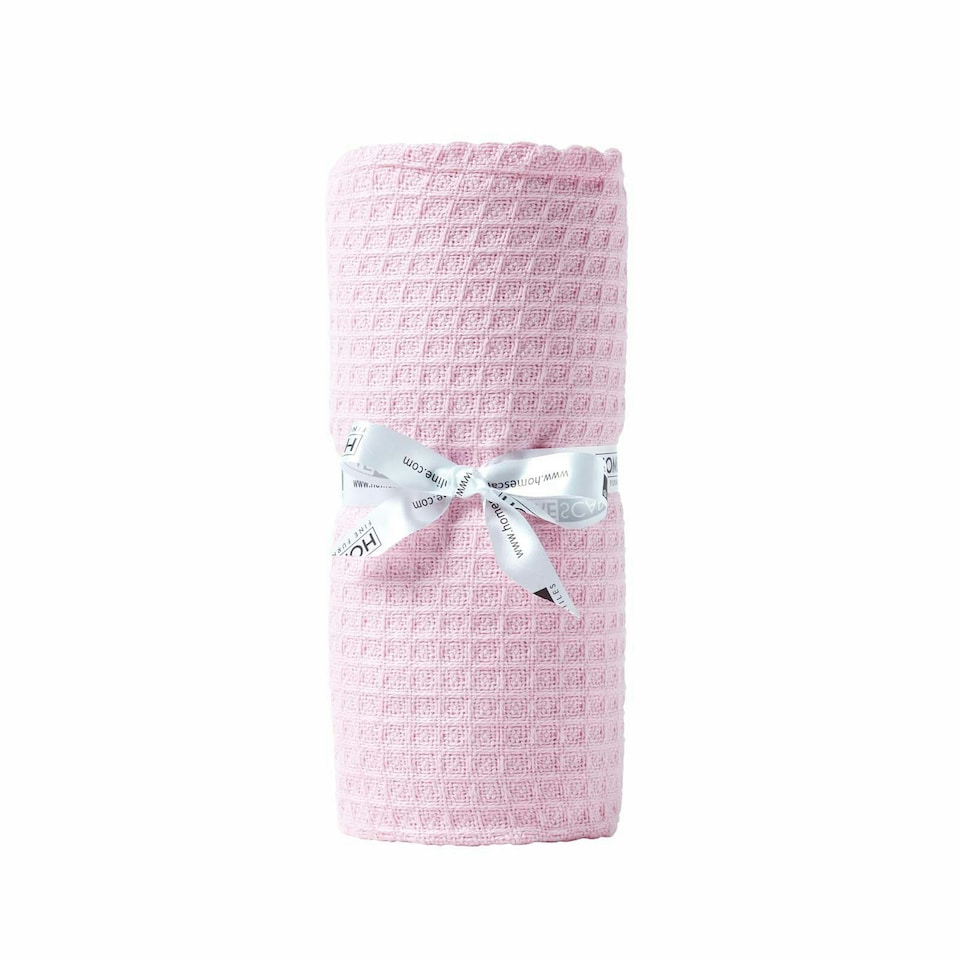 image 1 of Homescapes Organic Cotton Waffle Baby Blanket Pink - 90 x 112 cm Pink