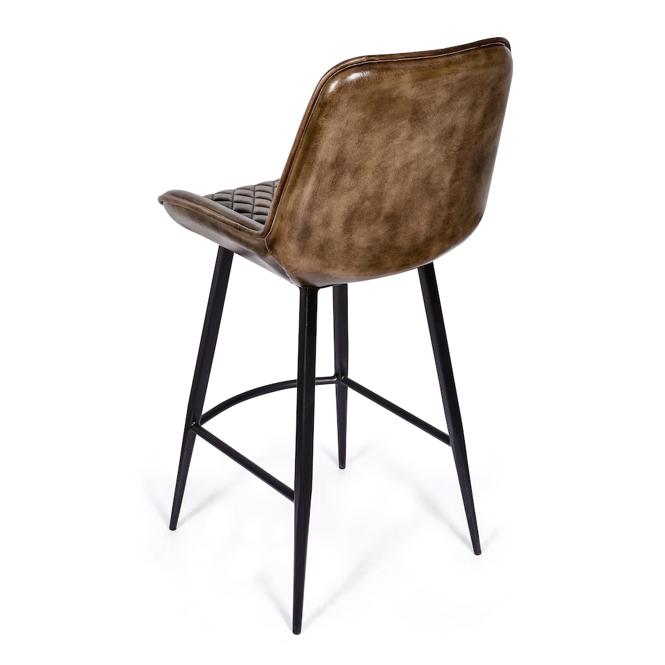 image 1 of Real Genuine Leather Breakfast Kitchen Bar Stool Tan Brown With Back Rest 106cm High x 50cm Wide x 59cm Deep Seat Height 70cm