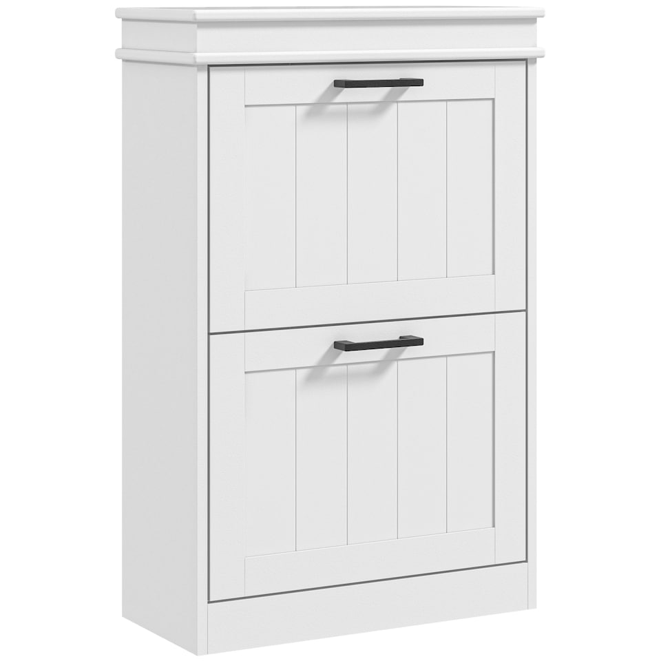 image 1 of HOMCOM Slim Shoe Storage Cabinet with 2 Flip Drawers, White