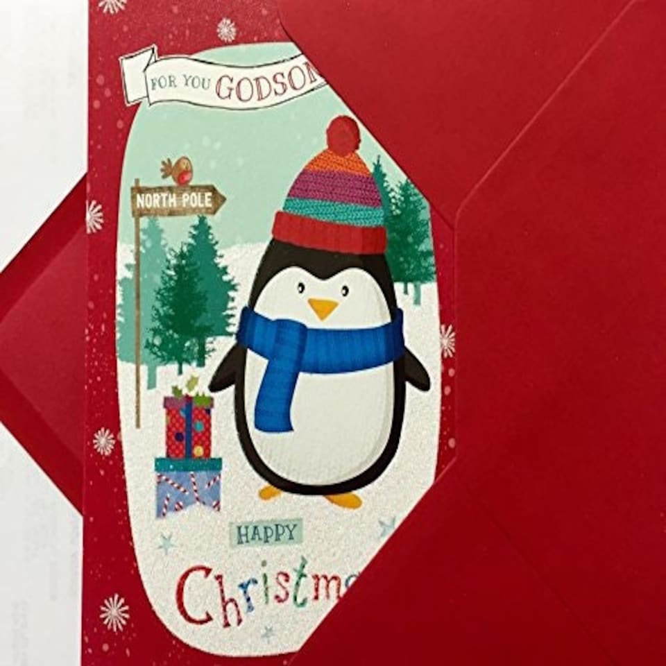 image 1 of TRADITIONAL GODSON MALE CUTE NICE VERSE GLITTER CHRISTMAS GREETING CARD