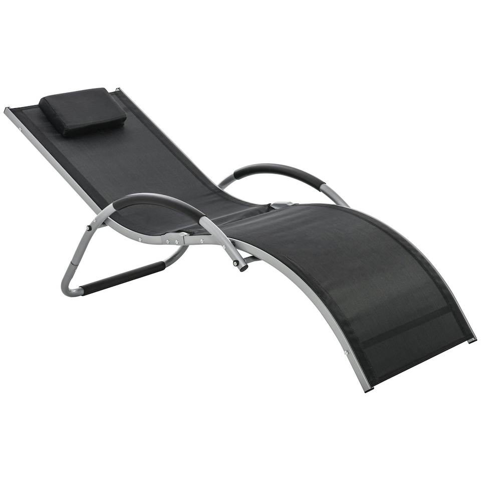 image 1 of Outsunny Sun Lounge Recliner Lounge Chair Design Ergonomic w/ Pillow Black