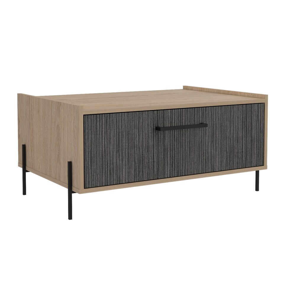 image 1 of Harvard Storage Coffee Table With Drawer - Washed Oak and Carbon Grey Oak Effect Top with Metal Hardware | Brown | Washed Oak & Carbon Grey | One Size | 1