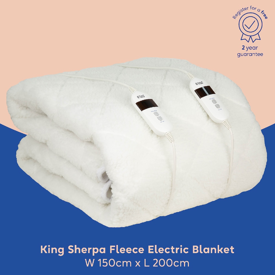 image 1 of Russell Hobbs Electric Heated Blanket Premium Sherpa Fleece Throw King Size RHEDB8002