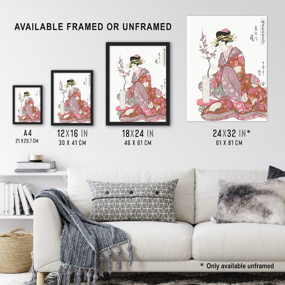 image 1 of Courtesan Tsukasa Of Ogiya Japan Wall Art Print Utamaro Kitagawa 18x24"