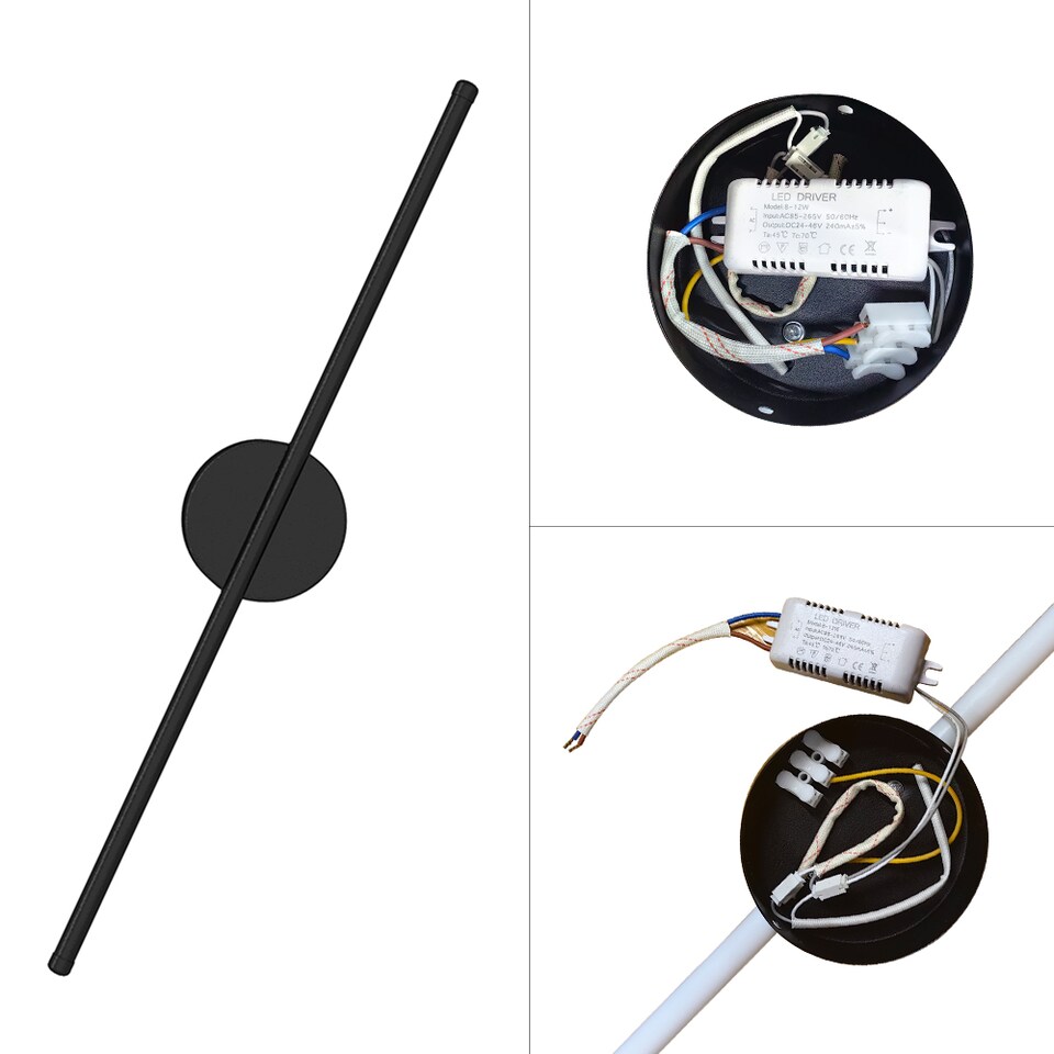 image 1 of Living and Home Hardwired Minimalistic Linear LED Wall Sconce with Cool Light, Black, 60cm | Black | 60cm | 1