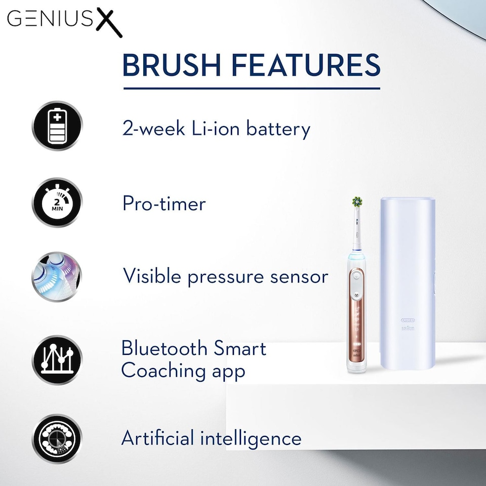 image 1 of Oral-B Genius X Smart Rechargeable Toothbrush with Travel Case, Rose Gold