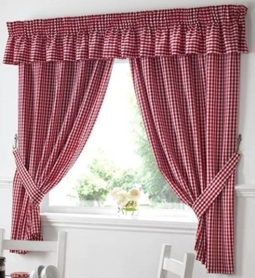 image 1 of Gingham Kitchen Curtains - Red - 117cm x122cm