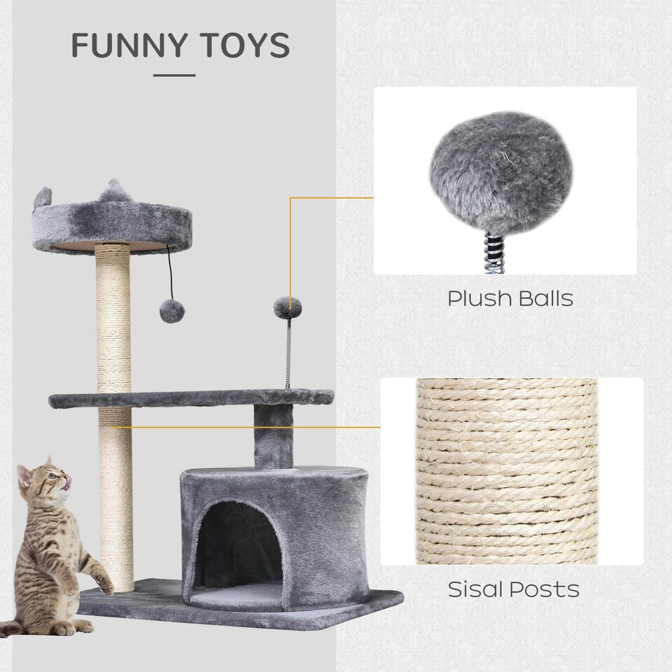 image 1 of PawHut 81cm Cat Tree Climbing Tower for Indoor with Scratching Post Grey