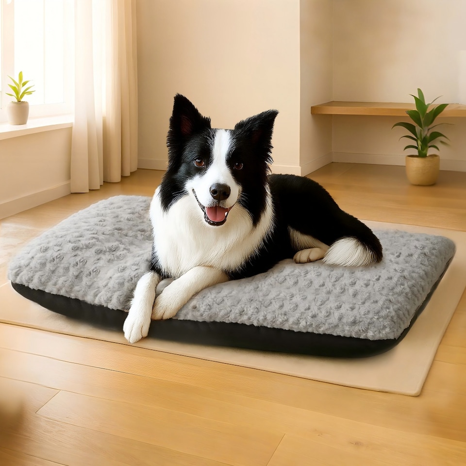 image 1 of Skylos Calming Dog Bed Grey Plush Anti Anxiety Cushion Removable Washable | Grey | Large | L
