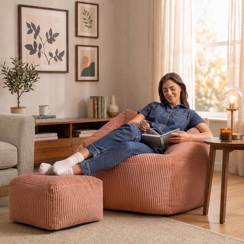 image 1 of Icon Armchair And Footstool Jumbo Cord Bundle Dawn Pink