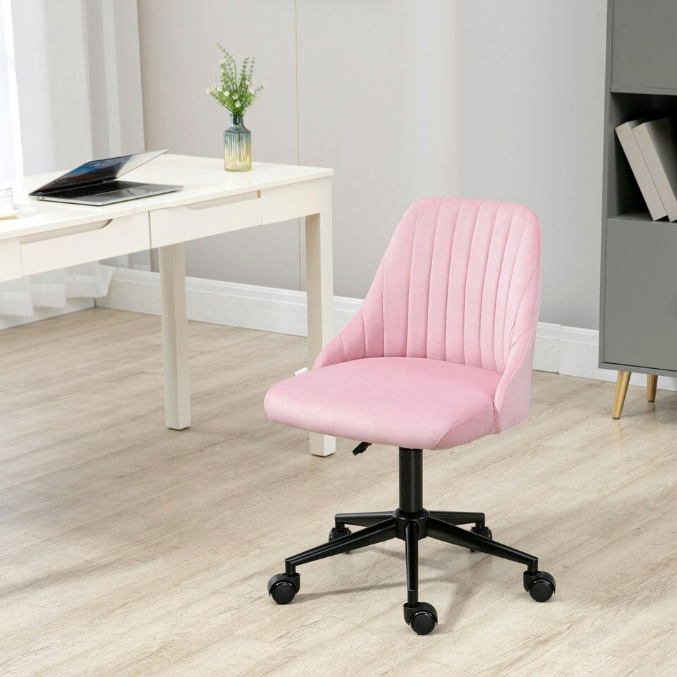 image 1 of Vinsetto Velvet Office Chair with Adjustable Height and Wheels, Pink