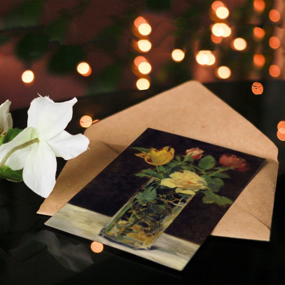 image 1 of Edouard Manet Art Card Roses and Tulips in Vase
