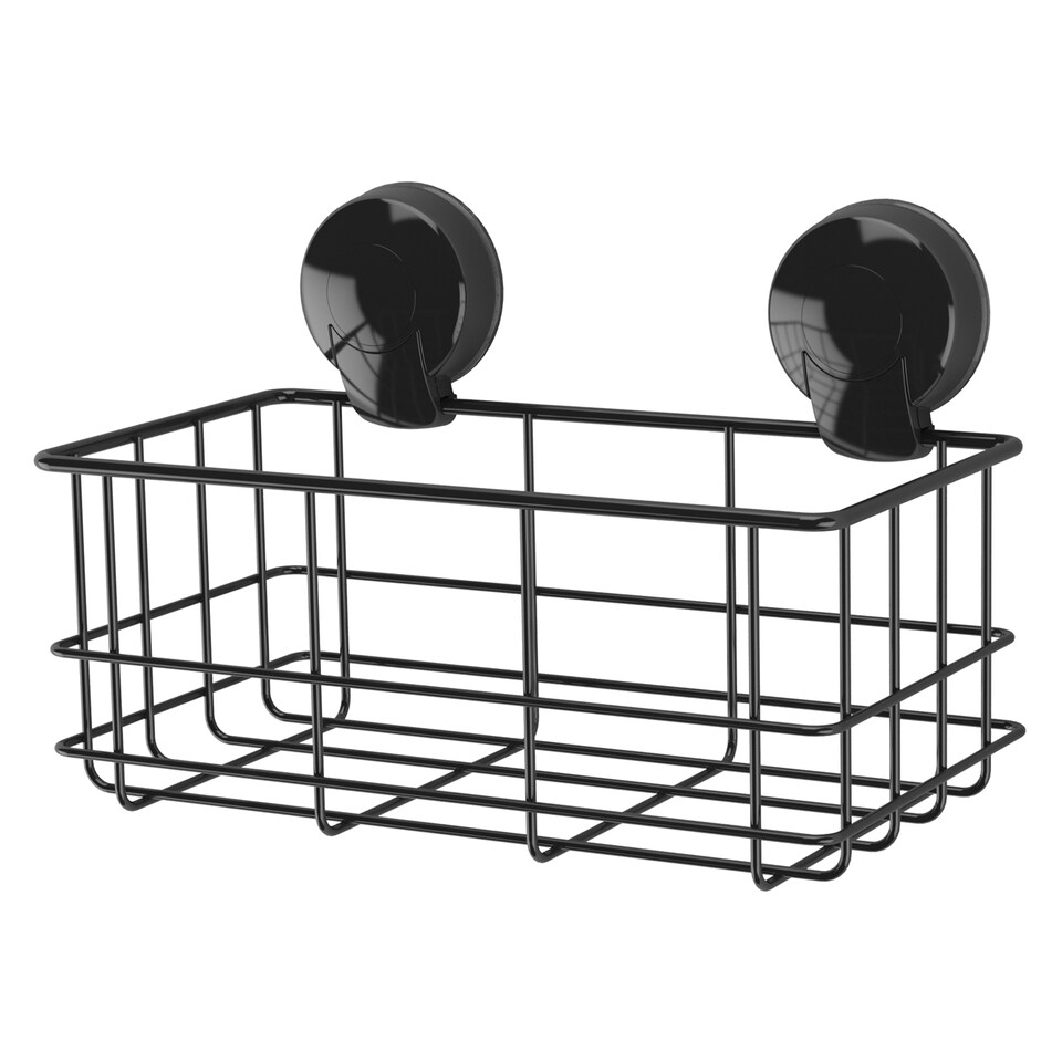 image 1 of Showerdrape Suctionloc Black Suction Wall Mounted Bottle Basket with Mounting Discs | Black | 1