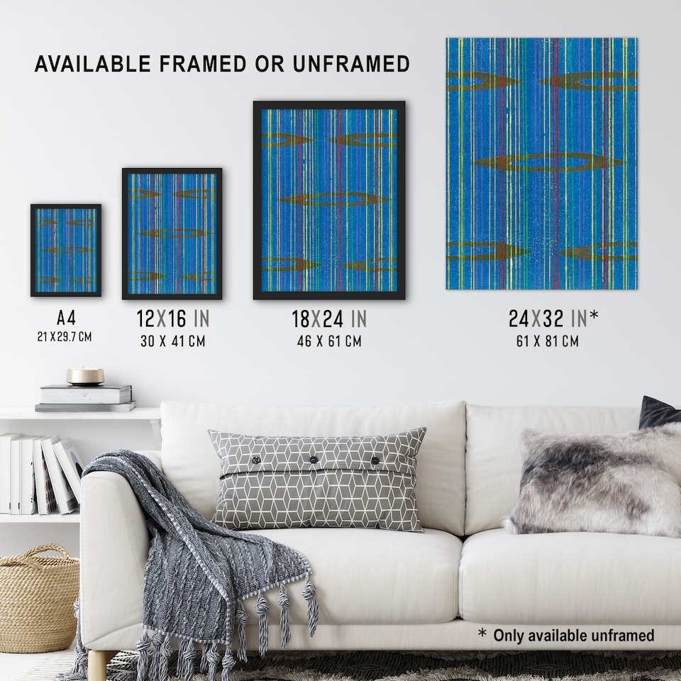 image 1 of Blue Abstract Geometric Pattern Retro Japan Framed Wall Art Print Korin 12x16"