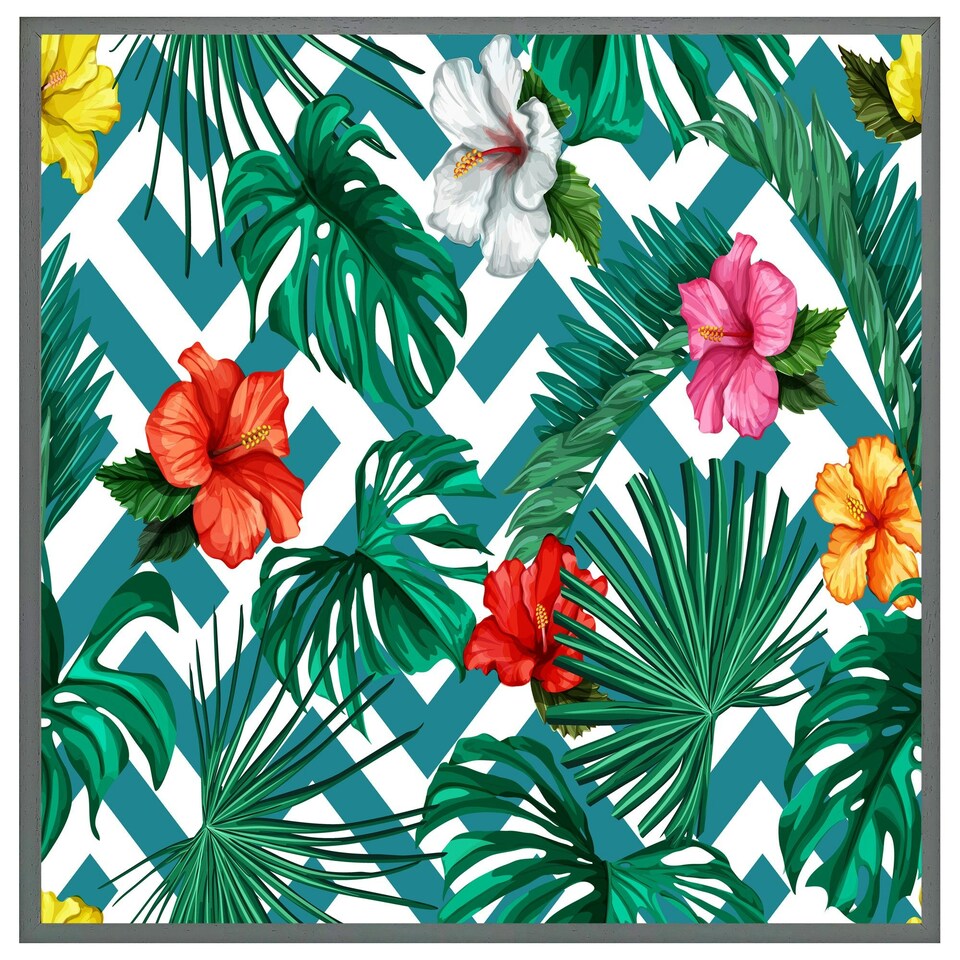 image 1 of Tropical leaves & geometrics (Picutre Frame) White | L