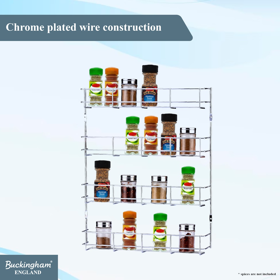 image 1 of Buckingham 4-Tier Spice Rack Cupboard Jar & Packet Organizer for Kitchen Storage 38.5 cm | Silver