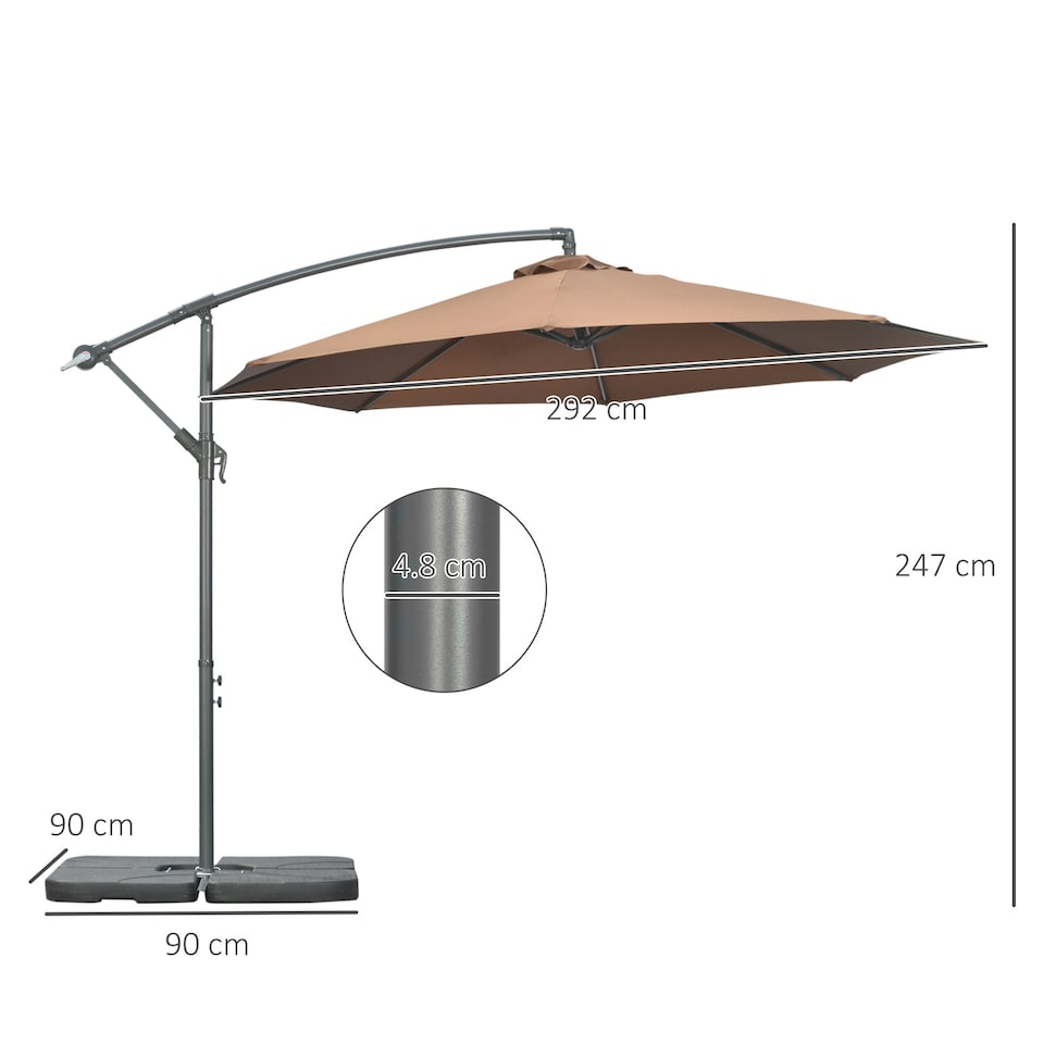 image 1 of Outsunny 3(m) Banana Parasol Cantilever Umbrella Garden with Base Weight