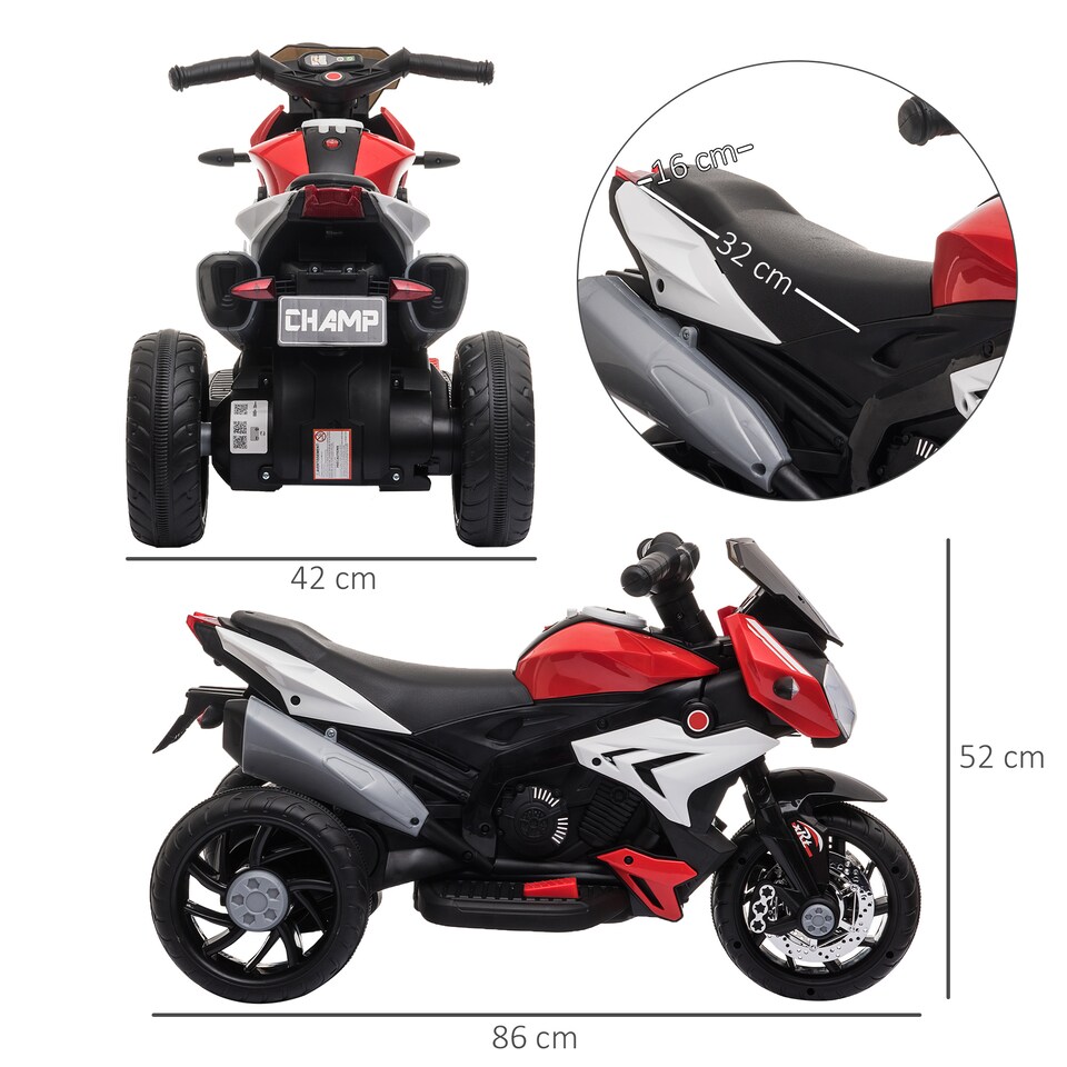 image 1 of HOMCOM Kids Electric Motorcycle with 3 Wheels, Headlight, Music, Horn, Red