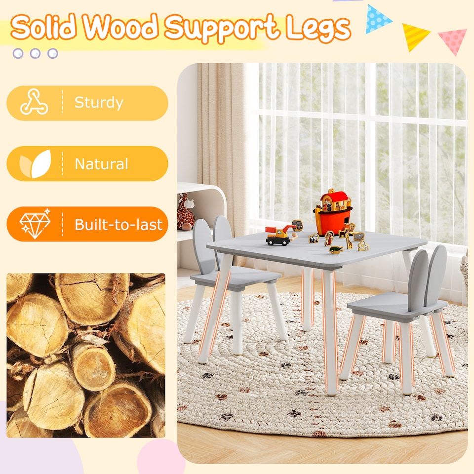 image 1 of COSTWAY Kids Table and Chairs Set Multi purpose Children  Furniture Set Grey