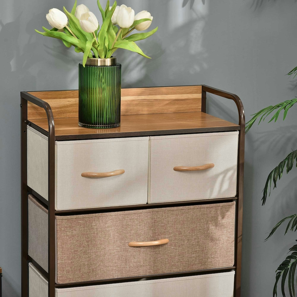 image 1 of HOMCOM Closet Dresser, Dresser Tower With 5 Linen Fabric Drawers Steel Frame