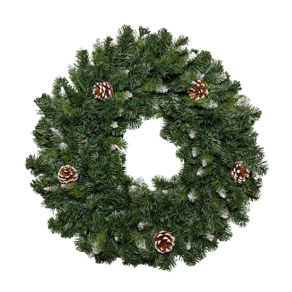 image 1 of 60cm Snow King Fir Hanging Christmas Wreath with Pinecones and 200 Tips in Green