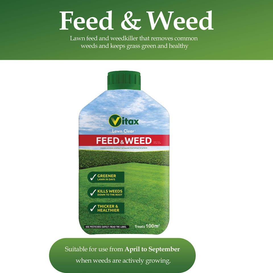 image 1 of Vitax Feed & Weed 500ml Lawn Fertiliser & Weed Control for Strong Healthy Lush Green Lawn with Dense Growth Covers 100 Square Metres