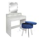image 1 of Harbour Housewares Wooden Dressing Table Set with LED Lights & Blue Stool - White Blue
