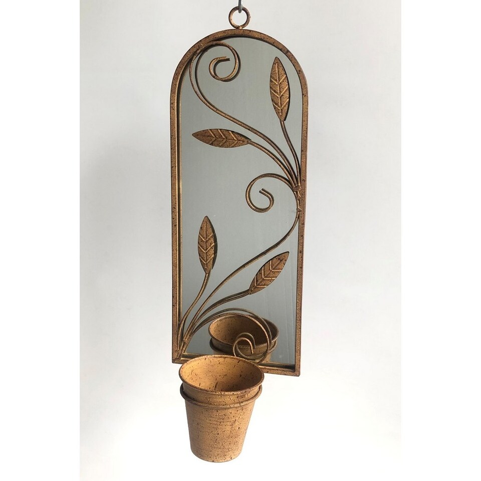 image 1 of Wall Mirror with Planter - Metal - L15 x W20 x H56 cm - Rusty