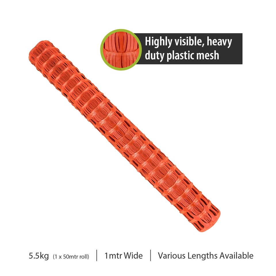 image 1 of Pegdev Highly Durable Orange Plastic Barrier Fencing with Steel Pins 20m 10 Pins