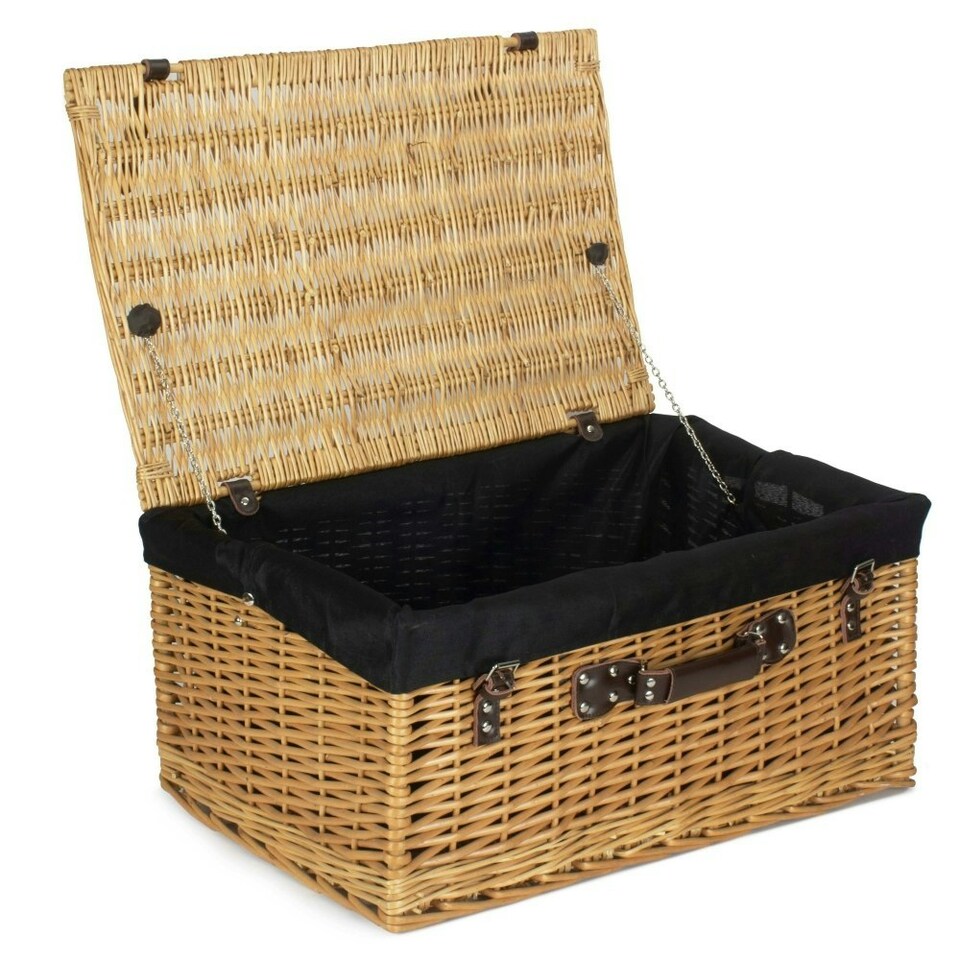 image 1 of 62cm Buff Wicker Picnic Basket with Lining | Black | Black | One Size