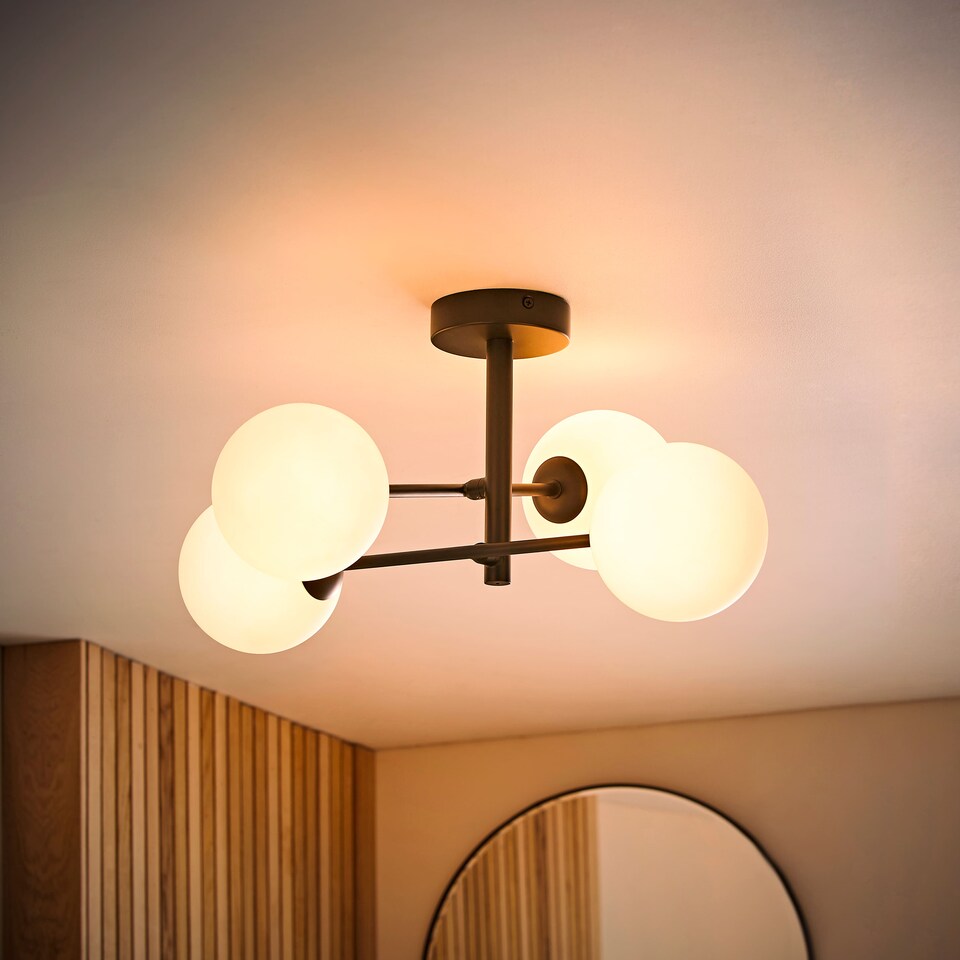 image 1 of ValueLights Darla Black Opaque Globe Bathroom Ceiling Light & Bulbs | Black