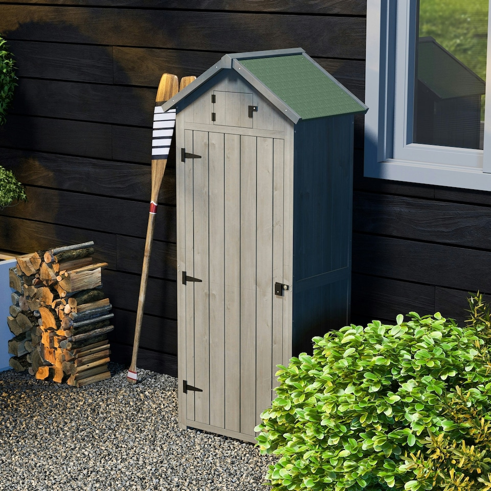 image 1 of Outsunny Wooden Garden Storage Shed Tool Storage Box, Cabinet Grey