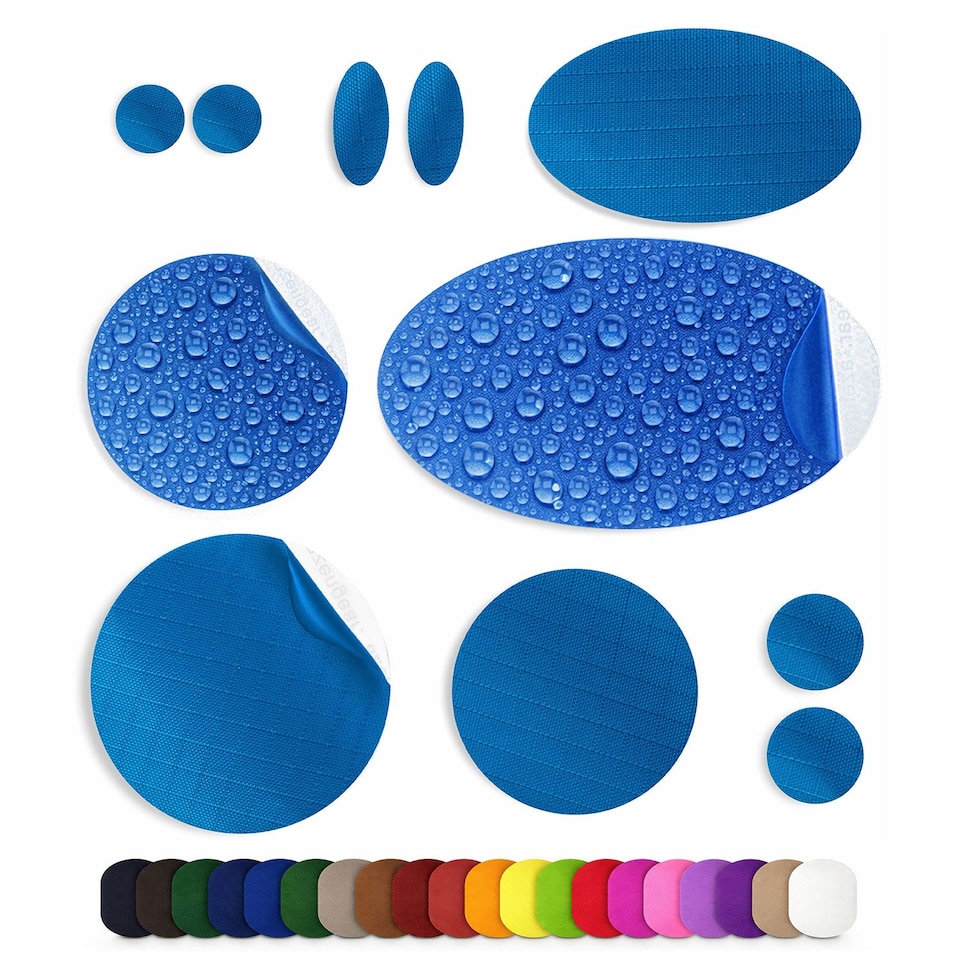 image 1 of aZengear Repair Patches for Jackets, Tent, Shoe, Gear - Waterproof, Self-Adhesive, Tear-Cold-Heat-Resistant (11 Pieces, Blue)