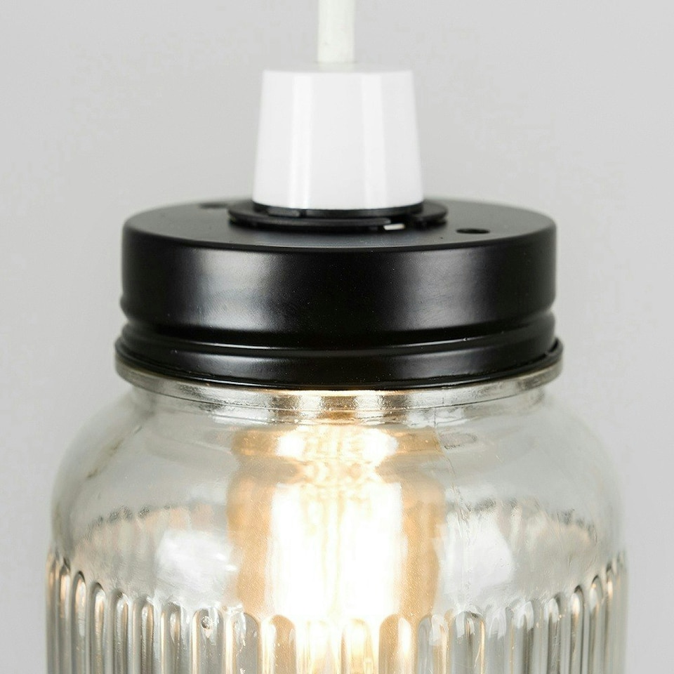 image 1 of ValueLights Retro Style Clear Glass Ribbed Design Jar Ceiling Pendant Light Shade Black