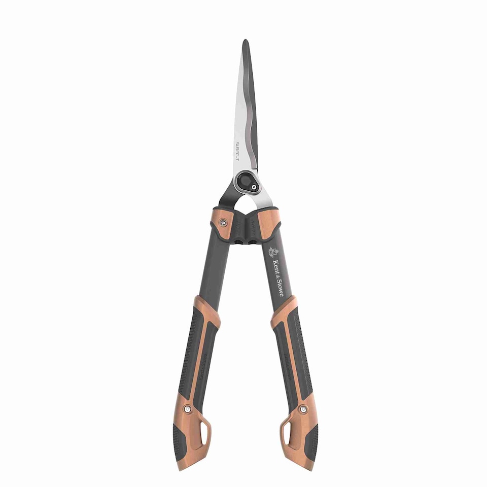 image 1 of Kent & Stowe SureCut Hedge Shears with SK5 Chrome-Coated Wavy Blades | Brown