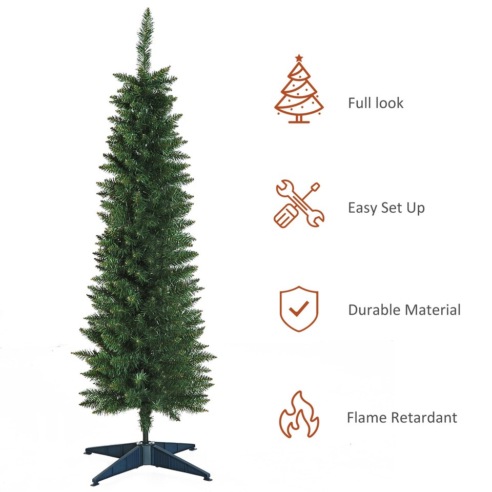 image 1 of HOMCOM 5FT Pencil Slim Artificial Christmas Tree with Study Stand Tips Green